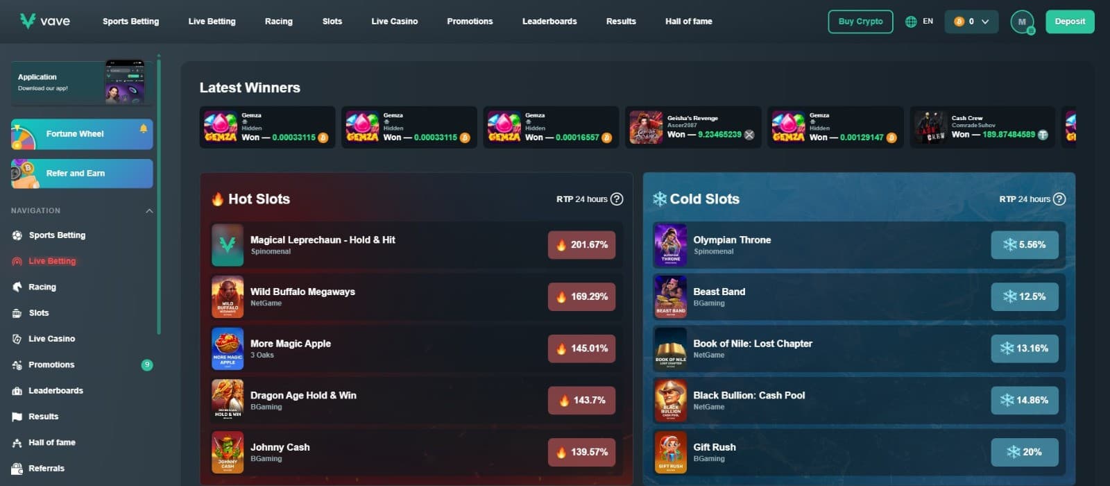 Unlock a percentage bonus on your first deposit at Vave Casino.