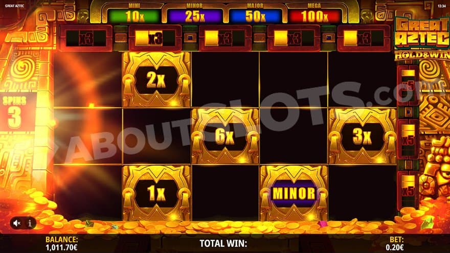 Five Scatter Symbols with cash values on the reels in the respins feature. 