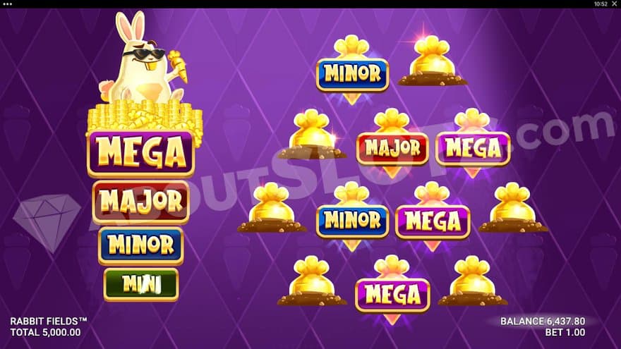 12 symbols for the player to pick, each one revealing one of the for bonus prizes.