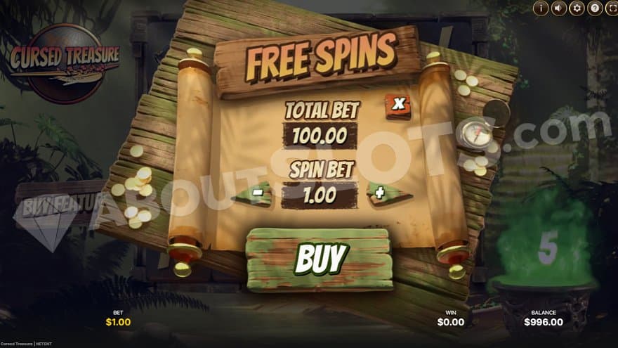 A menu offering the Free Spins for 100X the bet.
