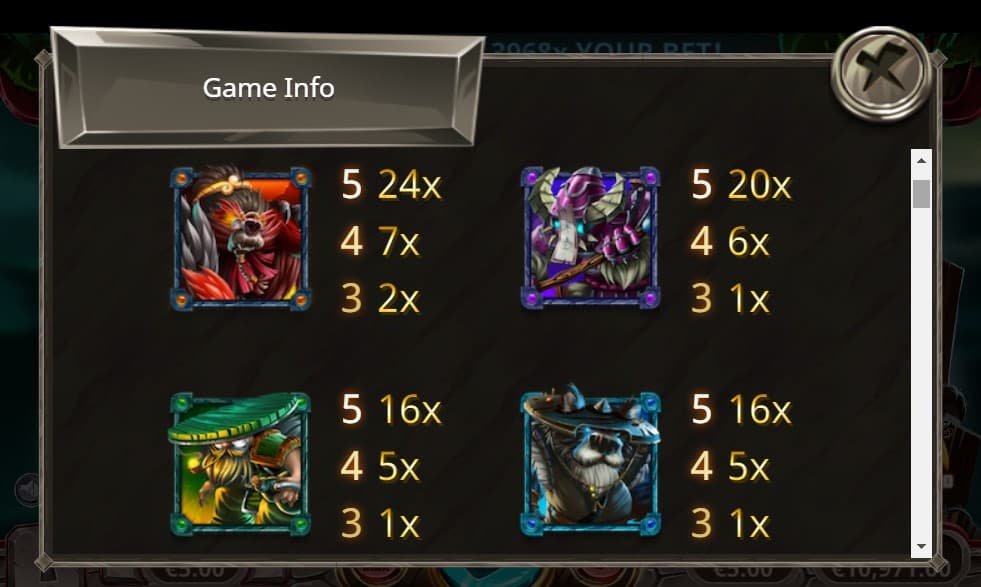 Lilith's Inferno Slot Paytable