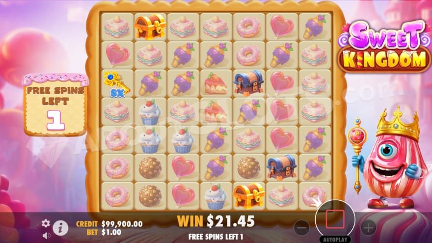 Free Spins bonus game with four chest symbols on the reels.