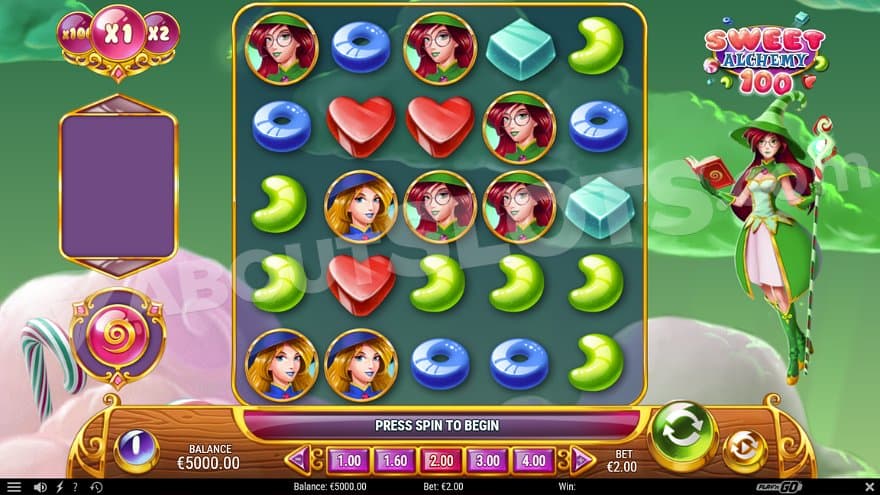 A 5x5 grid with a witch soaring to the right.