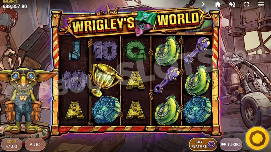 A garage with a gremlin-looking man to the left of the reels.