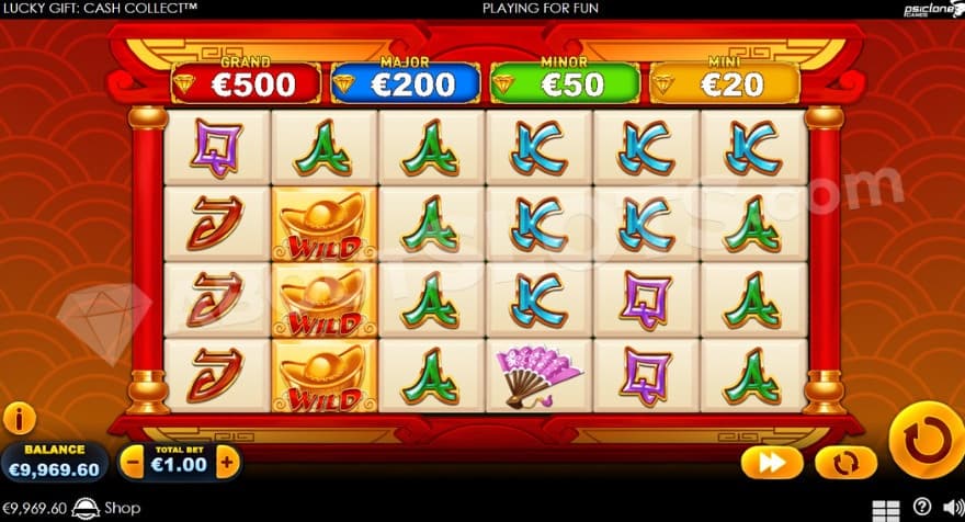 Base game where you can see Jackpots above the reels.