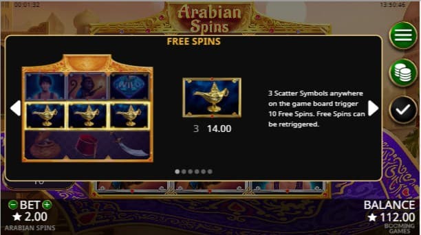 Arabian Spins Slot Paytable