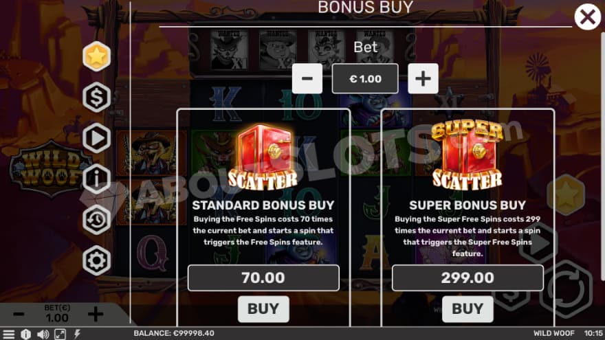 Bonus Buy feature with two options to choose from.