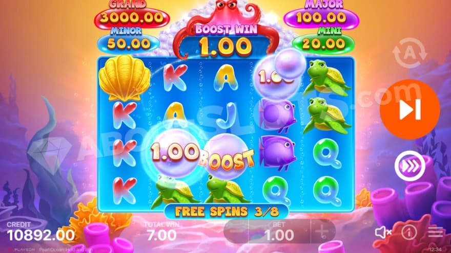 Free Spins feature with a Boost win taking place.