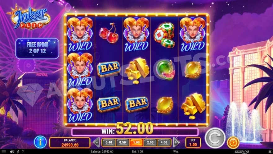 Free Spins bonus game with five wild symbols on the reels.