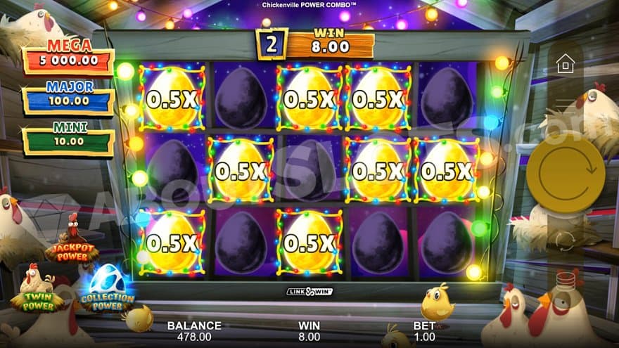 Eight eggs on the reels in the Link&Win respins.