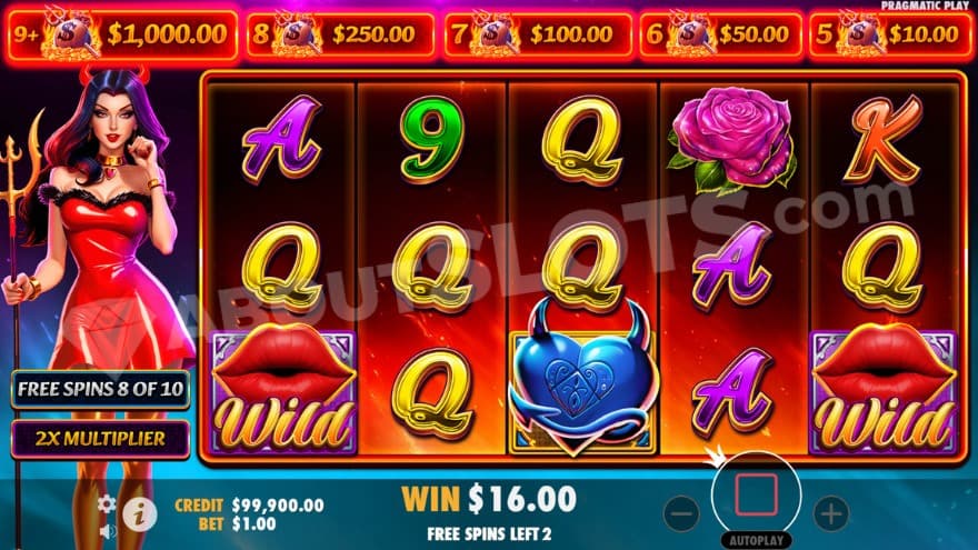 Free Spins bonus game with a paytable above the reels.