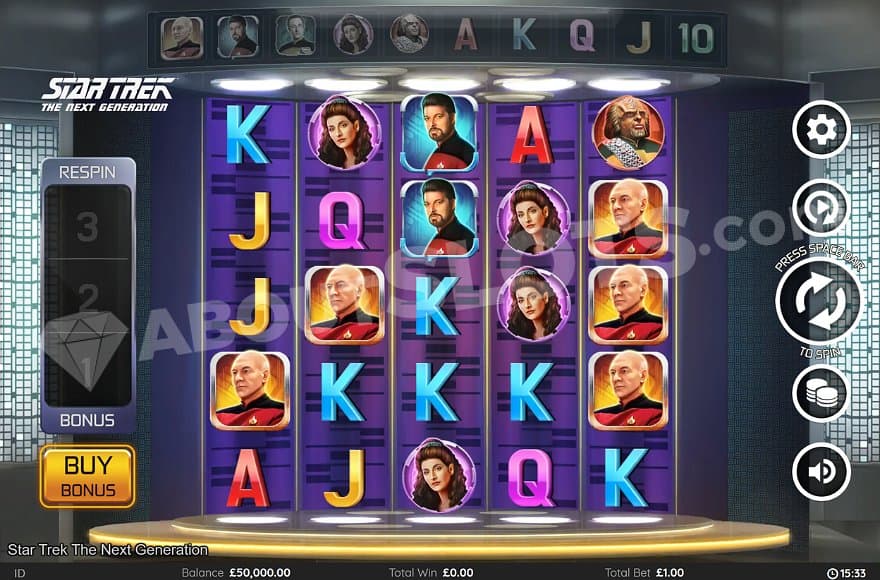 A casino slot with the characters from Star Trek.