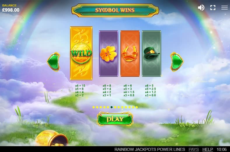 Rainbow Jackpots Power Lines Paytable