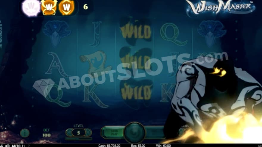 Genie active on the reels, casting a new wild feature.