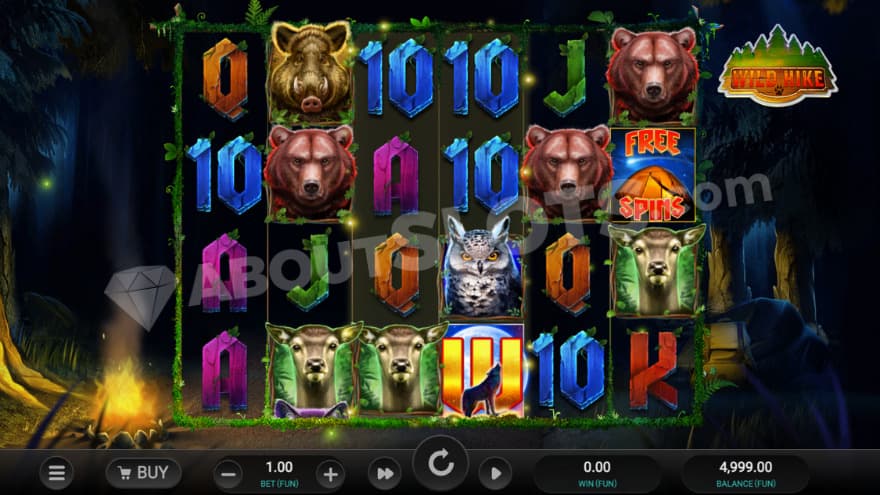 Base game where a campfire can be seen to the left of the reels.