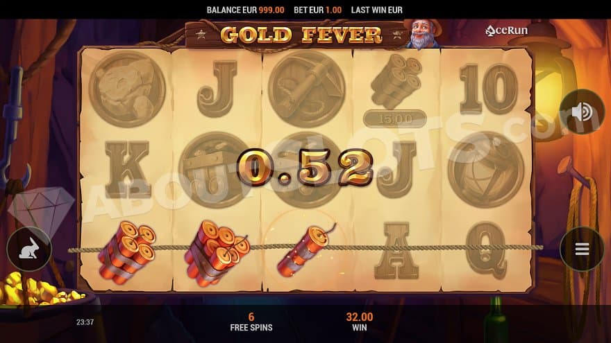 Three dynamites making a win in the free spins.