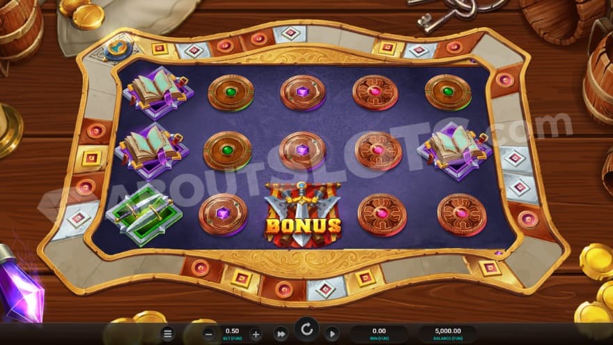 Base game with a scatter symbol on the middle reel.