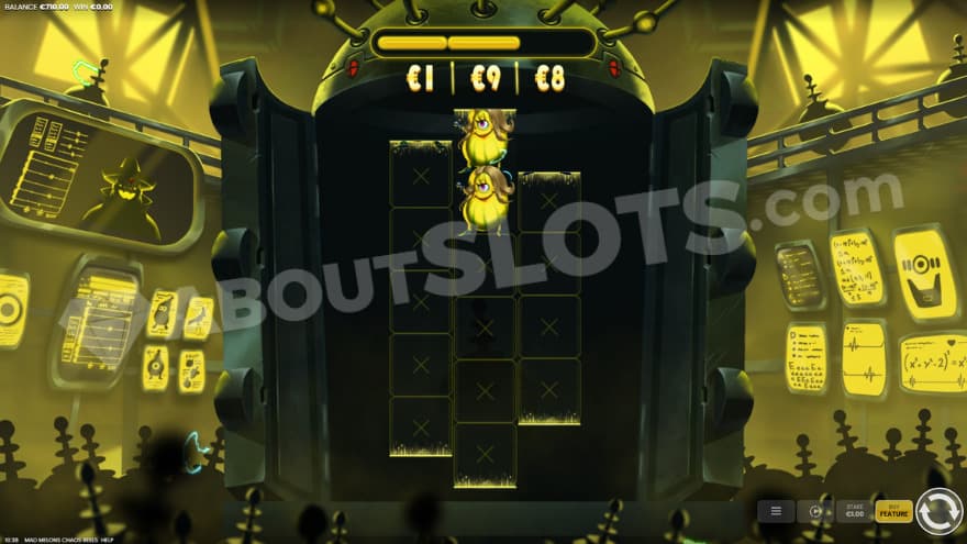 Hold and win feature with a laboratory in the background.