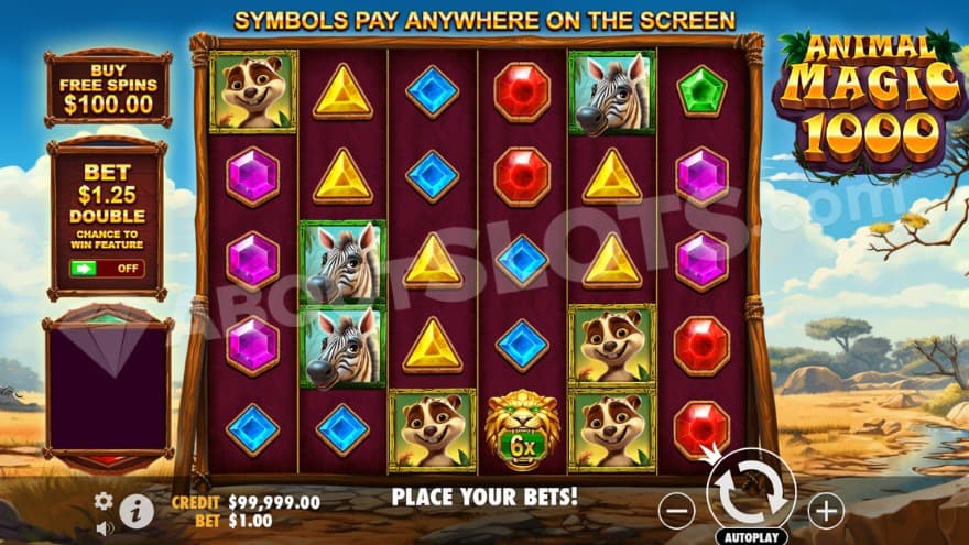 A 6X multiplier symbol on the fourth reel during the base game.