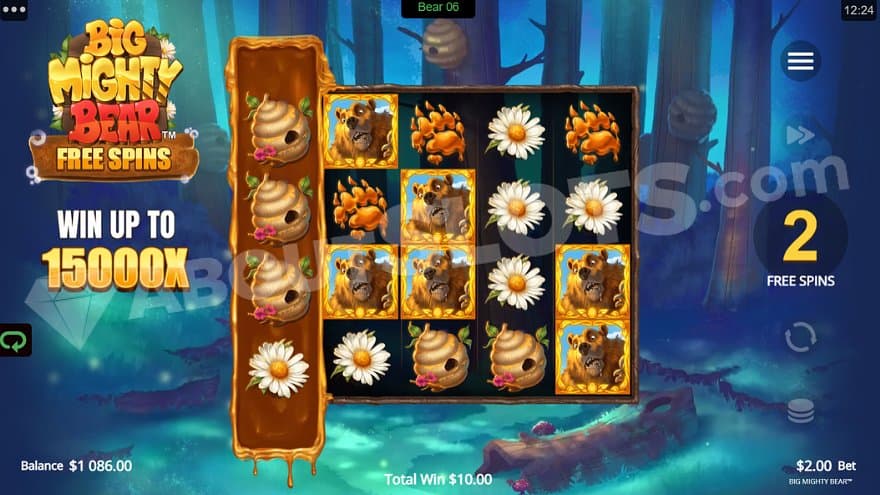 The game board showing the second last free spin.