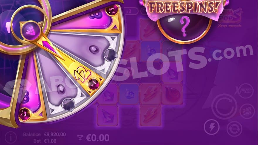 A wheel with wedges of 0, 8, and 12 free spins.