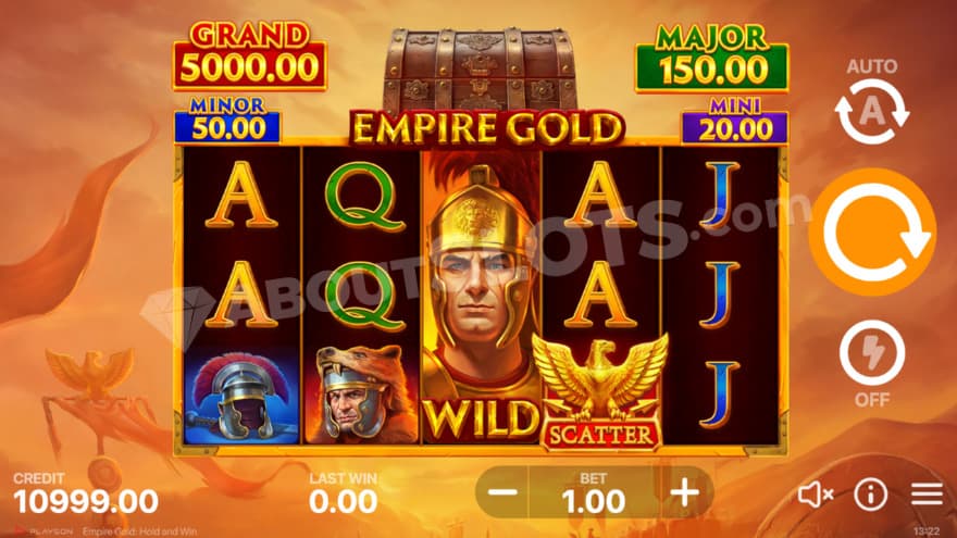 Base game where you can see the Jackpots above the reels.