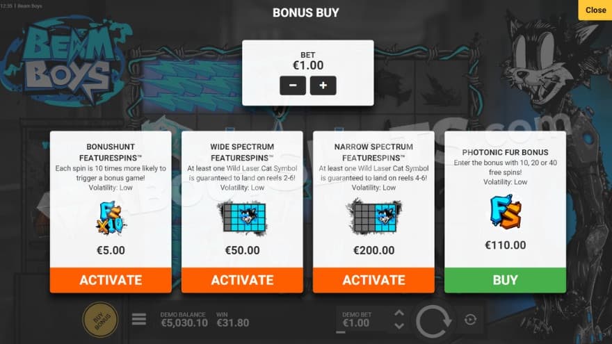 Feature buy with four options to choose from.