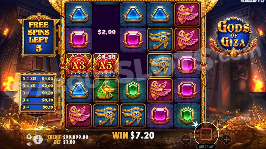 A tumbling win in the free spins.