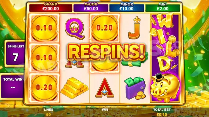 Gold Wild Respins feature with a fully expanded wild on the fifth reel.