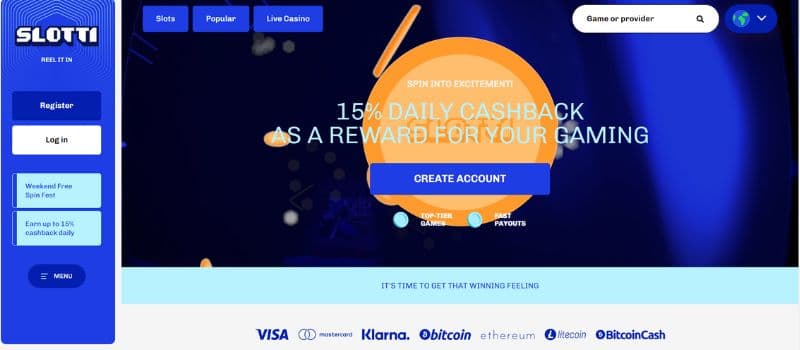 Login page for Slotti Casino.