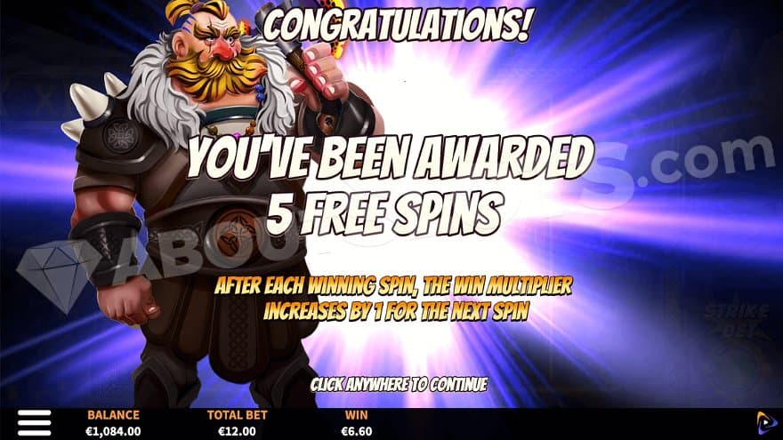 An intro screen to the Free Spins with the Wild Viking. 