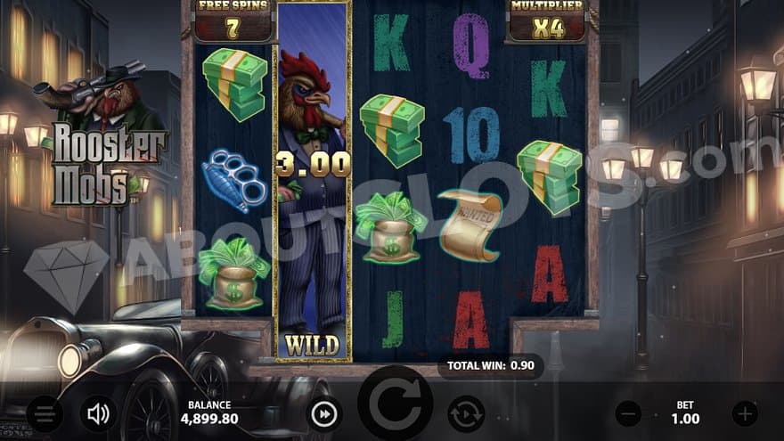 A Wild Rooster on the second reel in the Free Spins.