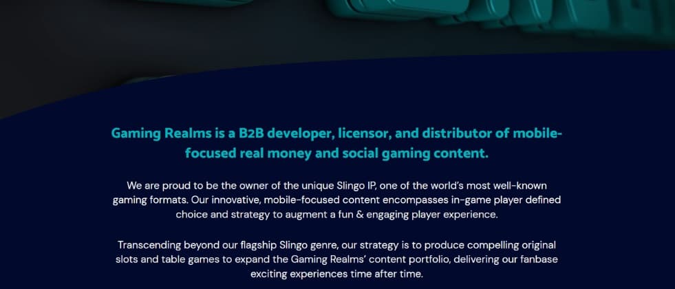 An image of Gaming Realms' homepage