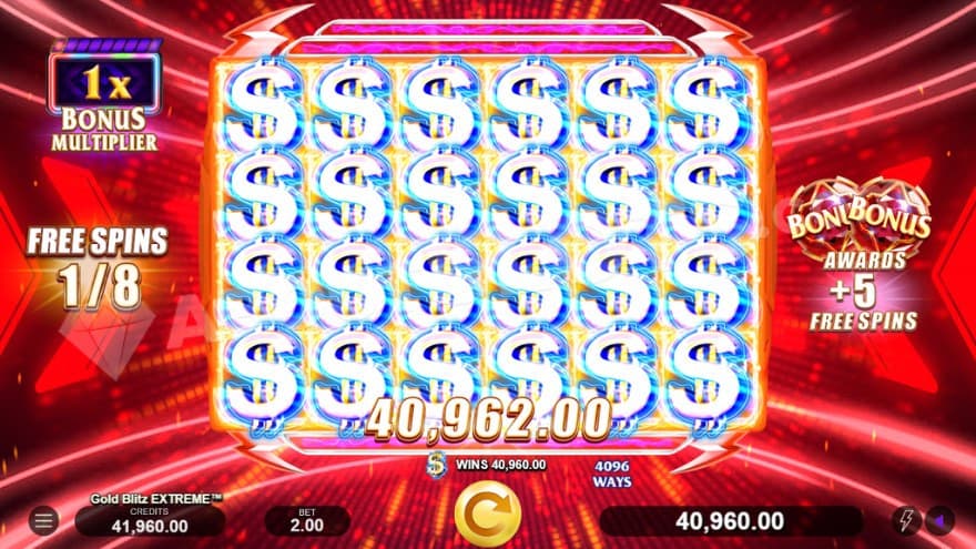 Free Spins feature with a massive win created on the reels.