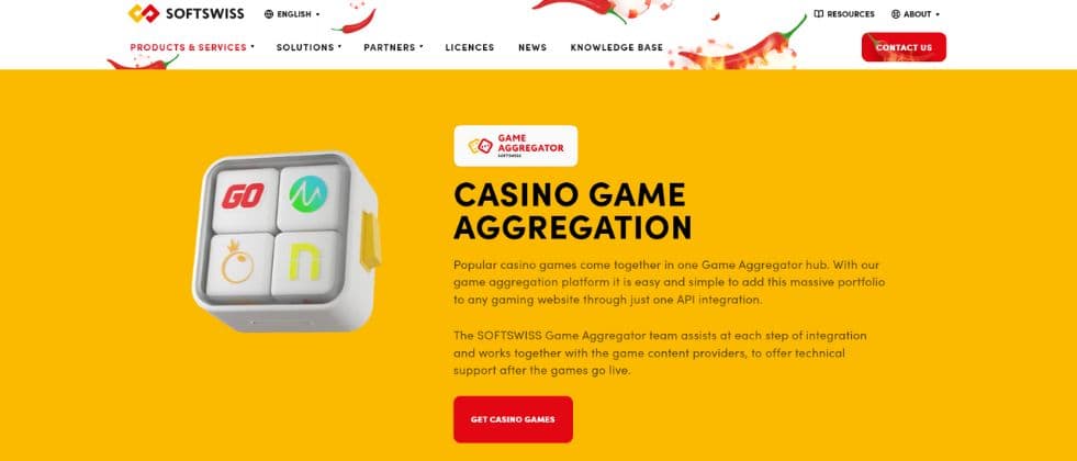 A screenshot of Softswiss’ website where they talk about their casino game aggregation.