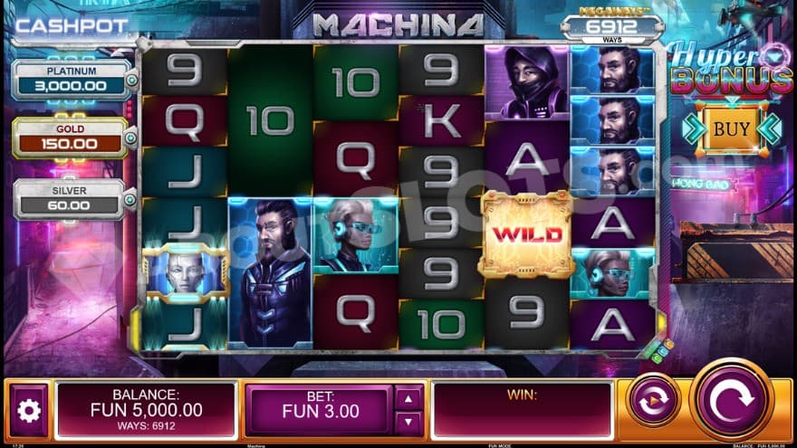 Base game with Cashpot prizes on the left of the reels.
