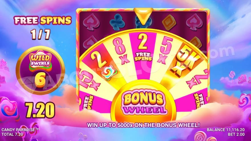 Bonus wheel spinning on the screen.