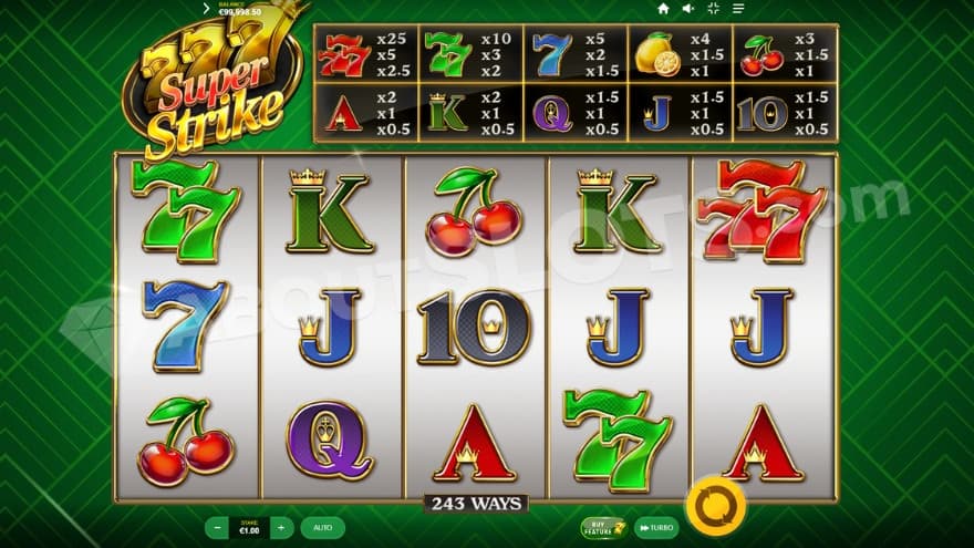 Base game where you can see a paytable for the symbols above the reels.