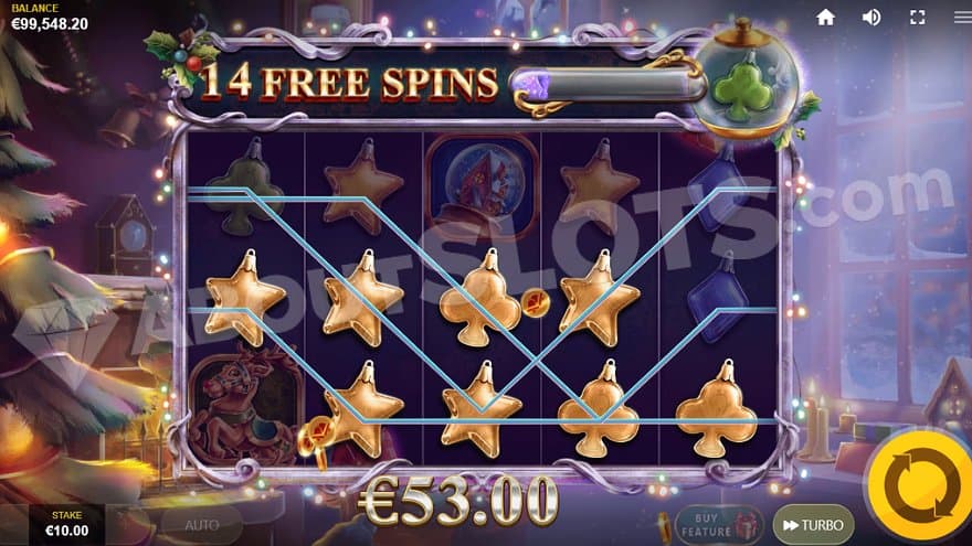 Winning symbols on all reels in the Free Spins.