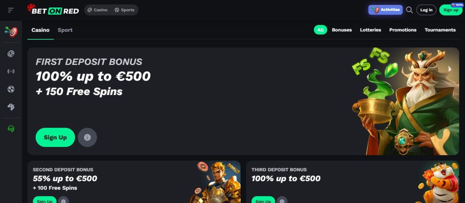 BetOnRed Casino’s promotion page, showing the first, second, and third deposit bonuses.
