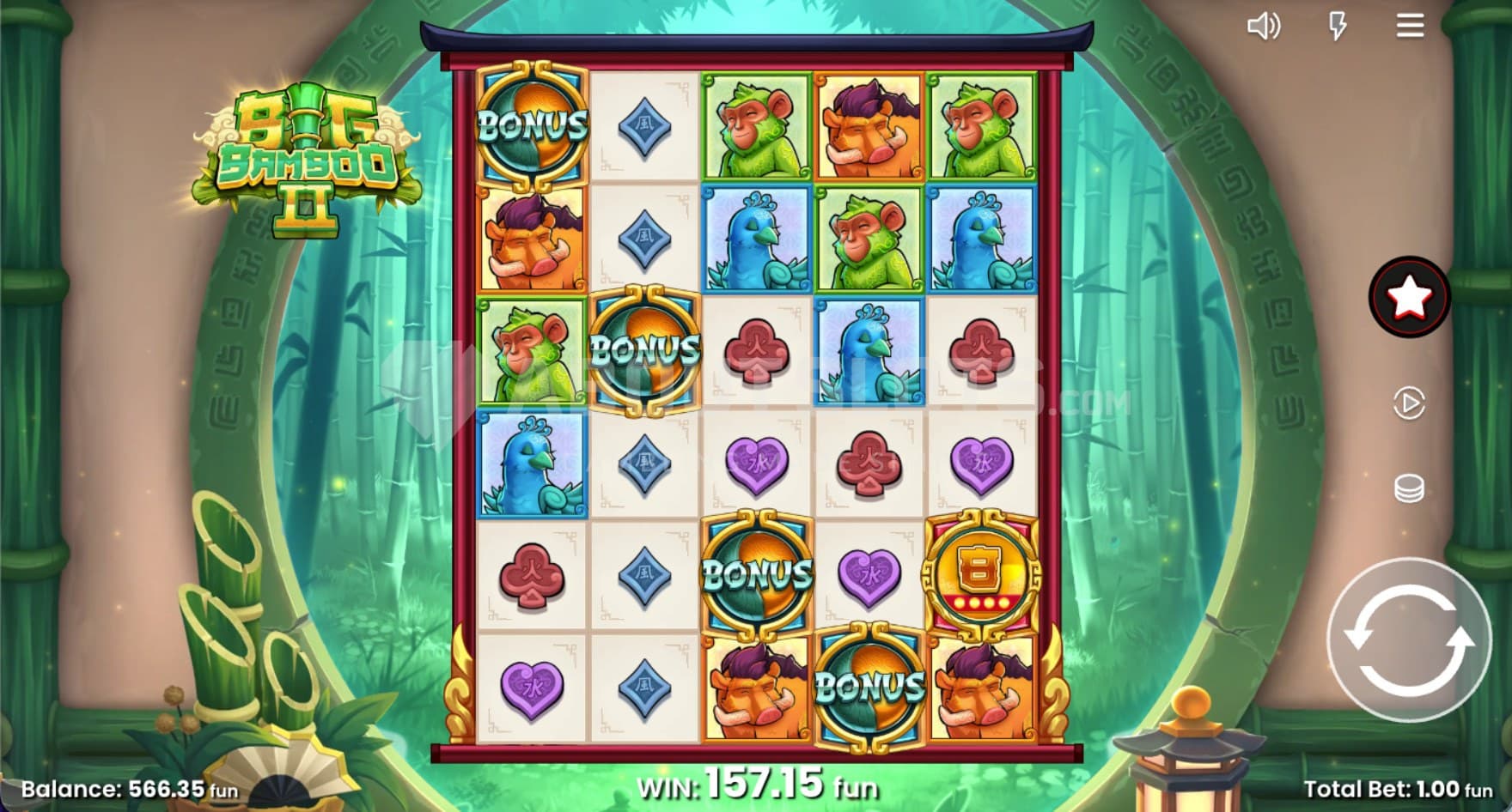 Base game with five scatter symbols on the reels.