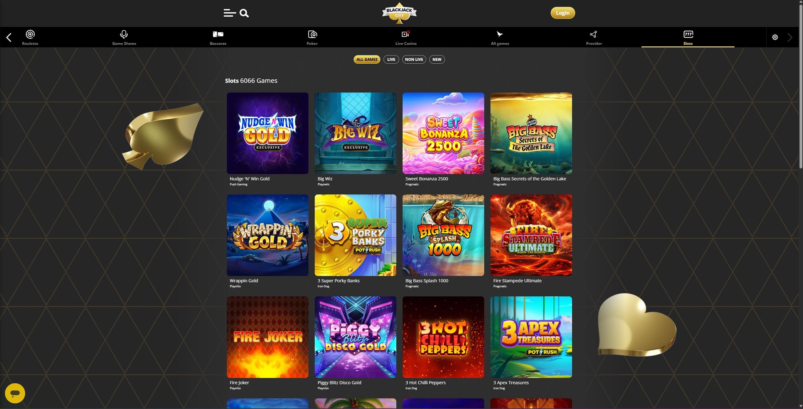 BlackjackCity Games Page showing a selection of casino games