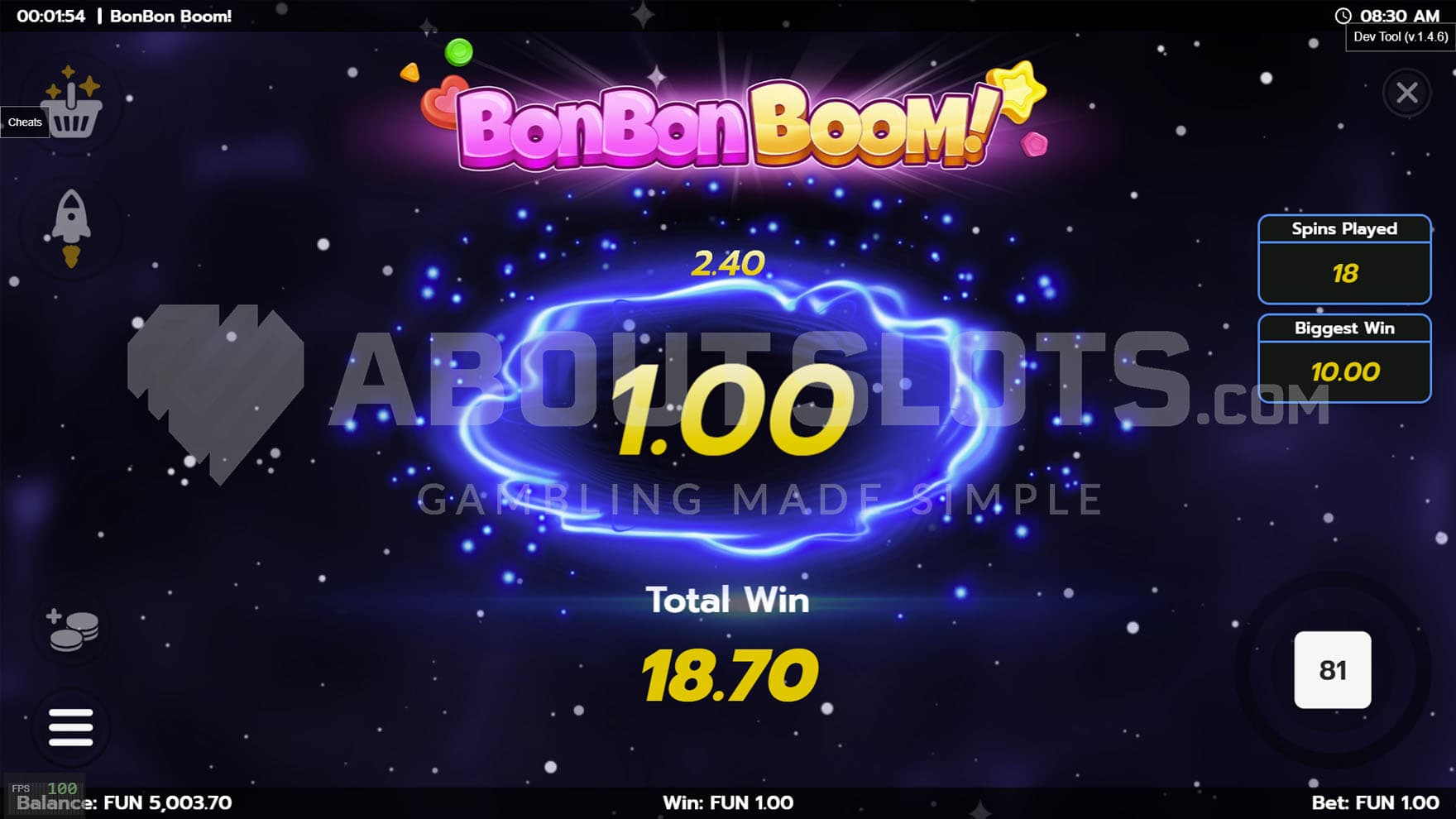 Blast Feature in progress, going through multiple spins in a quick succession.