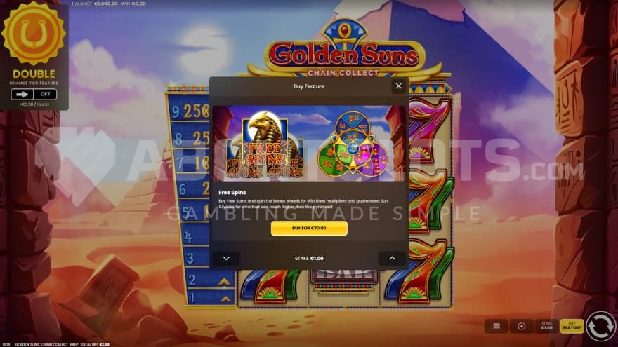 Bonus buy feature with an option to active the free spins directly.