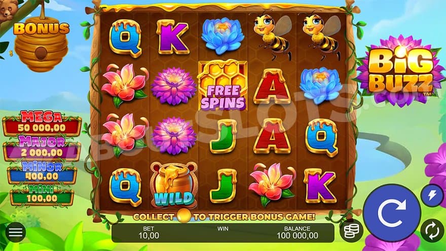 A casino slot with flowers and bees. 