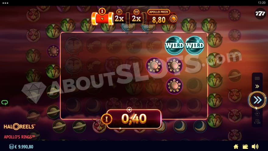 Apollo Rings Bonus game with wild symbols on the reels.