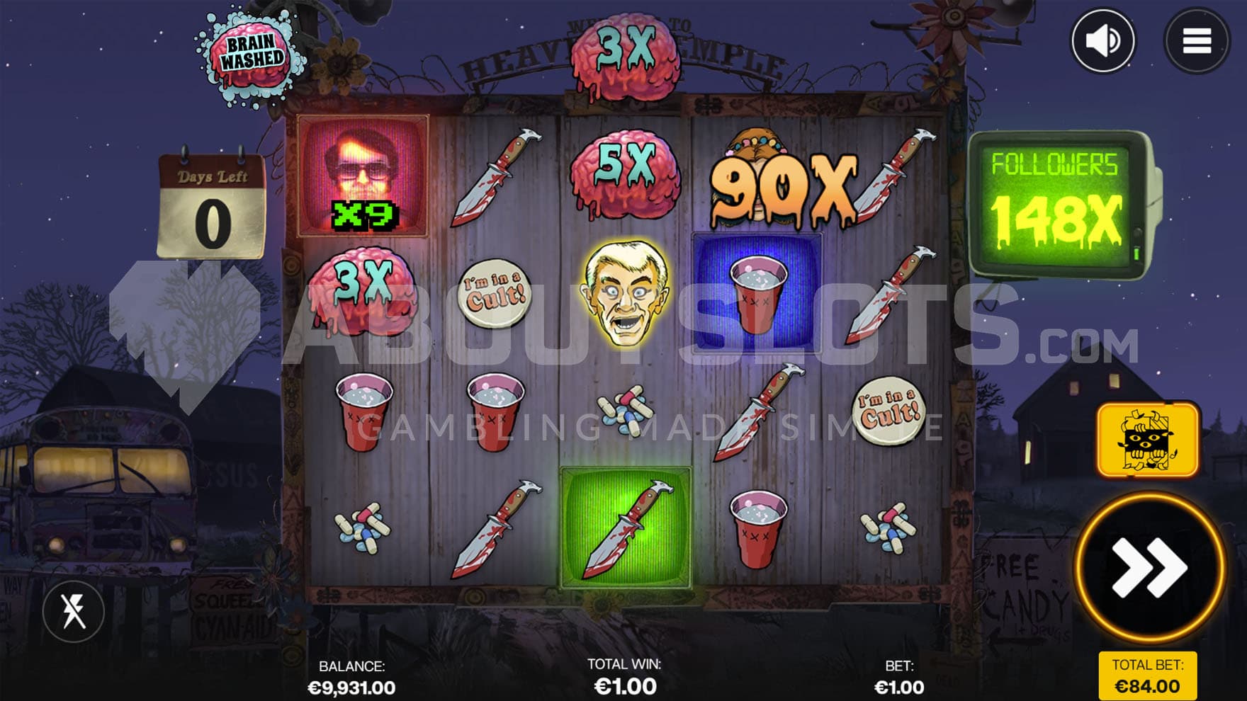 Free Spins bonus with 3 Collector symbols on the grid, the red one with a built-up x9 multiplier.