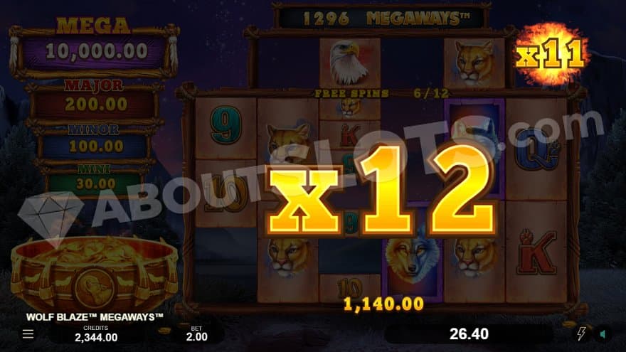 A win on the sixth of 12 free spins.