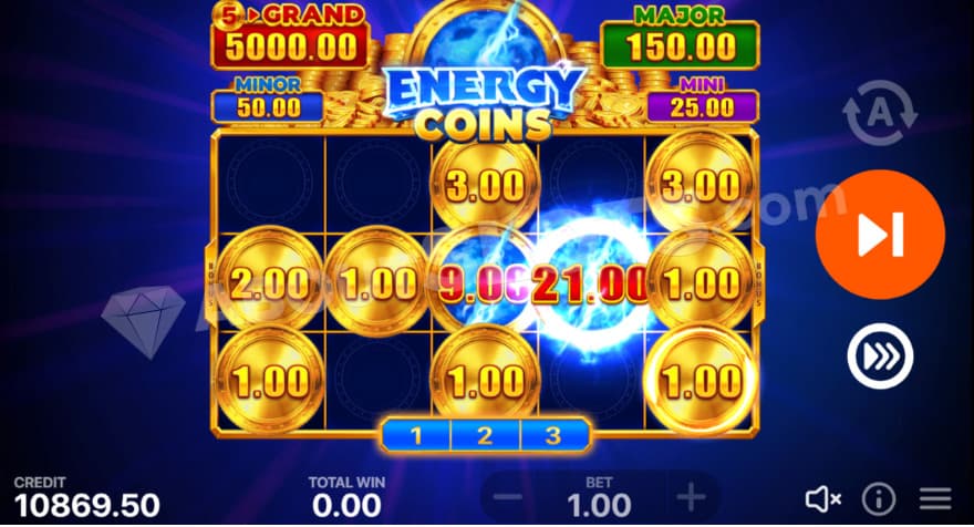 Bonus game with coin symbols on the reels.