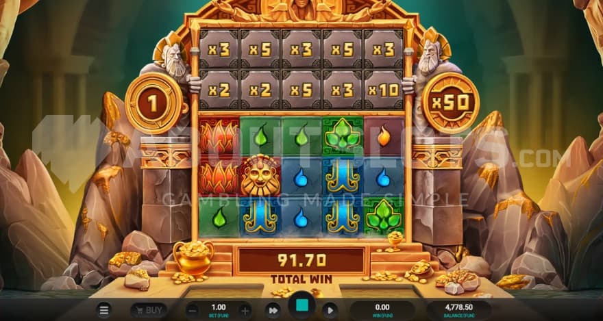 Super Free Spins bonus game with a current 50X win multiplier on the right.